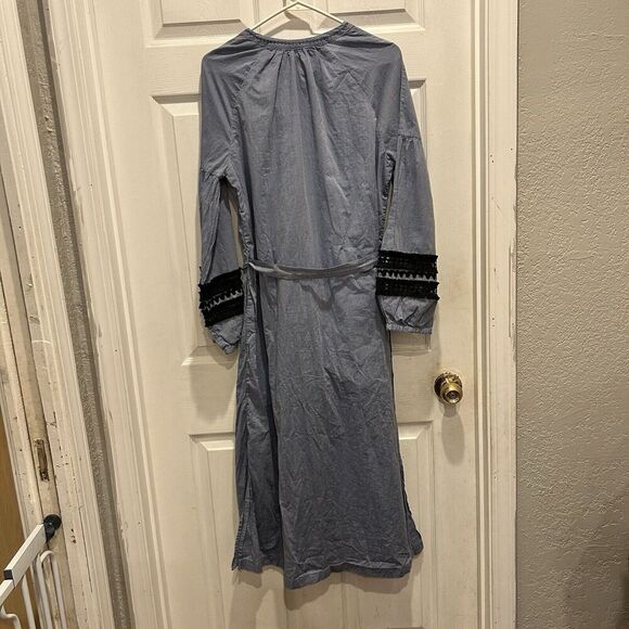 Who What Wear Blue Belted Dress Embroidered and Crochet Sleeves Boho Large‎ - Picture 8 of 11